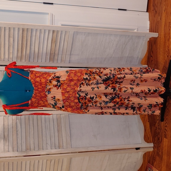 Free People Lover Boy Maxi Dress Pink Combo 10 Medium - Picture 6 of 9